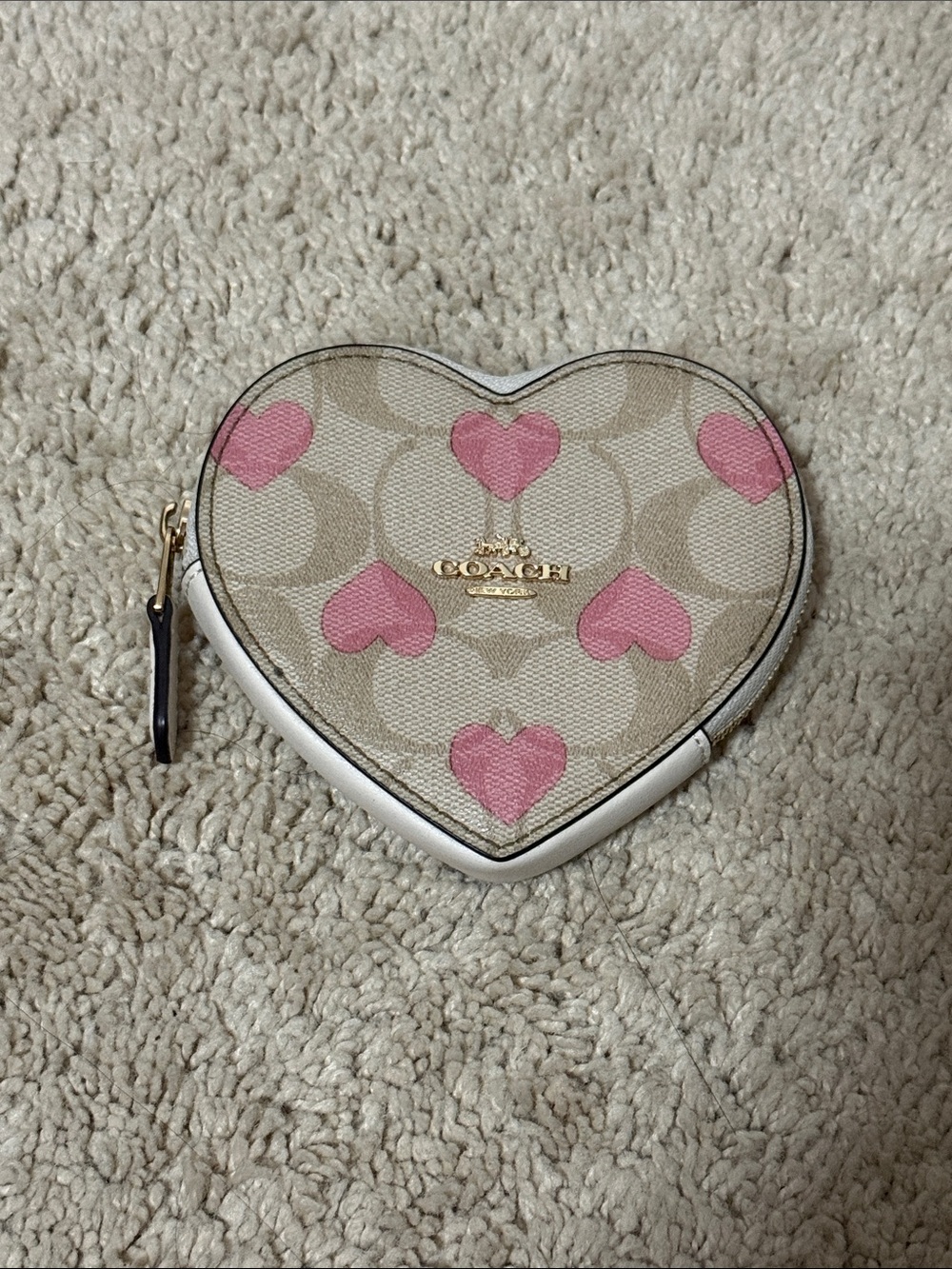 Coach Heart Shaped Canvas Pouch with Pink Hearts